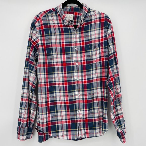 J. Crew Factory Other - J. Crew MADRAS Shirt Size L Large Red Blue Plaid Mens Button Down 100% Cotton